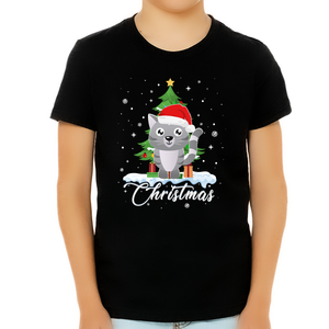 Boys Christmas Shirt Christmas Shirt for Boys Cute Santa Kitty Cat Christmas Shirts for Kids