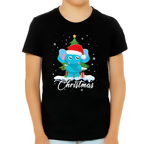 Boys Christmas Shirt Christmas Shirt for Boys Santa Cute Elephant Christmas Shirts for Kids