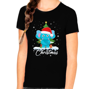 Girls Christmas Shirt Christmas Shirt for Girls Santa Cute Elephant Christmas Shirts for Kids