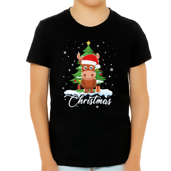 Boys Christmas Shirt Christmas Shirts for Boys Cute Moose Santa Christmas Shirts for Kids