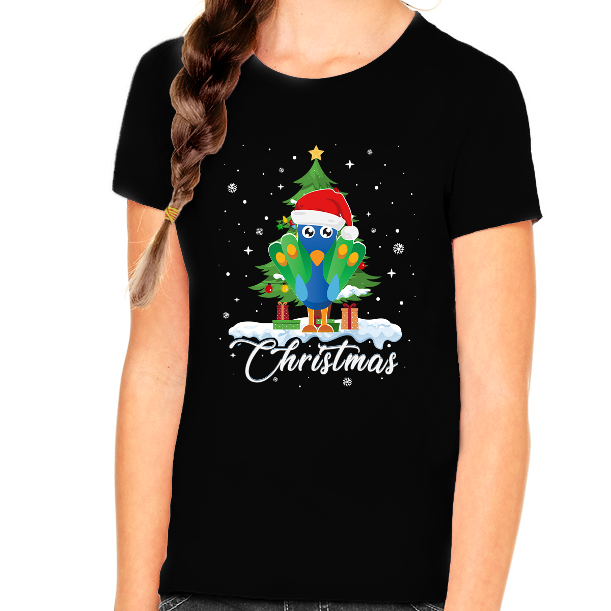 Girls Christmas Shirt Christmas Shirt for Girls Santa Peacock Christmas Shirts for Kids