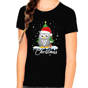Girls Christmas Shirt Owl Christmas Outfits for Girls Youth Cute Christmas Shirts for Kids