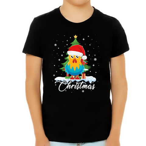 Boys Christmas Shirt Cute Santa Chicken Christmas Shirts for Boys Christmas Shirts for Kids