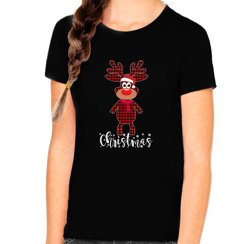 Girls Christmas Shirt Cute Christmas Outfits for Girls Plaid Reindeer Christmas Shirts for Kids