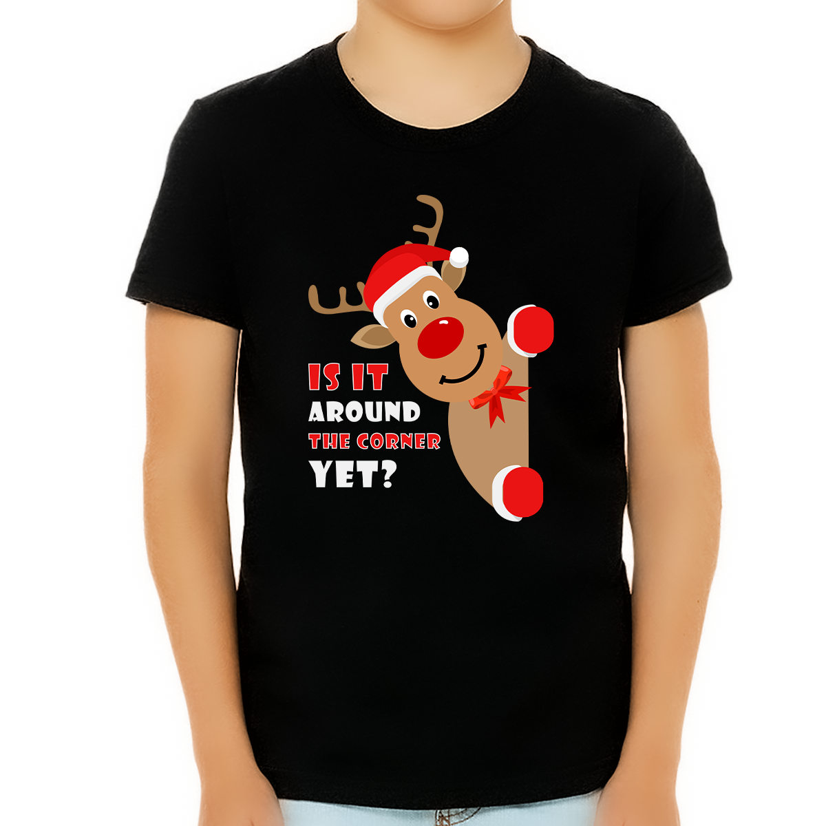 Boys Christmas Shirt Cute Christmas Around The Corner Funny Reindeer Christmas Shirts for Boys