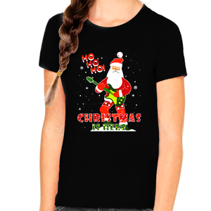 Girls Christmas Shirt Ho Ho Ho Rocking Santa Funny Christmas Outfits for Girls Christmas Shirts