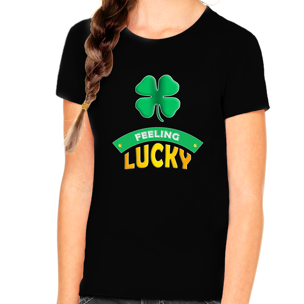 GIRLS St Patricks Day Shirt - St Pattys Day Shirt Kids Feeling Lucky Clover Shamrock Irish Shirt