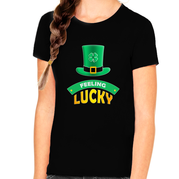 GIRLS St Patricks Day Shirt - St Pattys Day Shirts Kids Feeling Lucky Clover Shamrock Irish Shirt