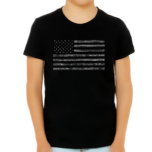 Distressed American Flag Shirt for Boys Black Flag 4th of July Shirts for Boys USA Patriotic Shirts - Fire Fit Designs