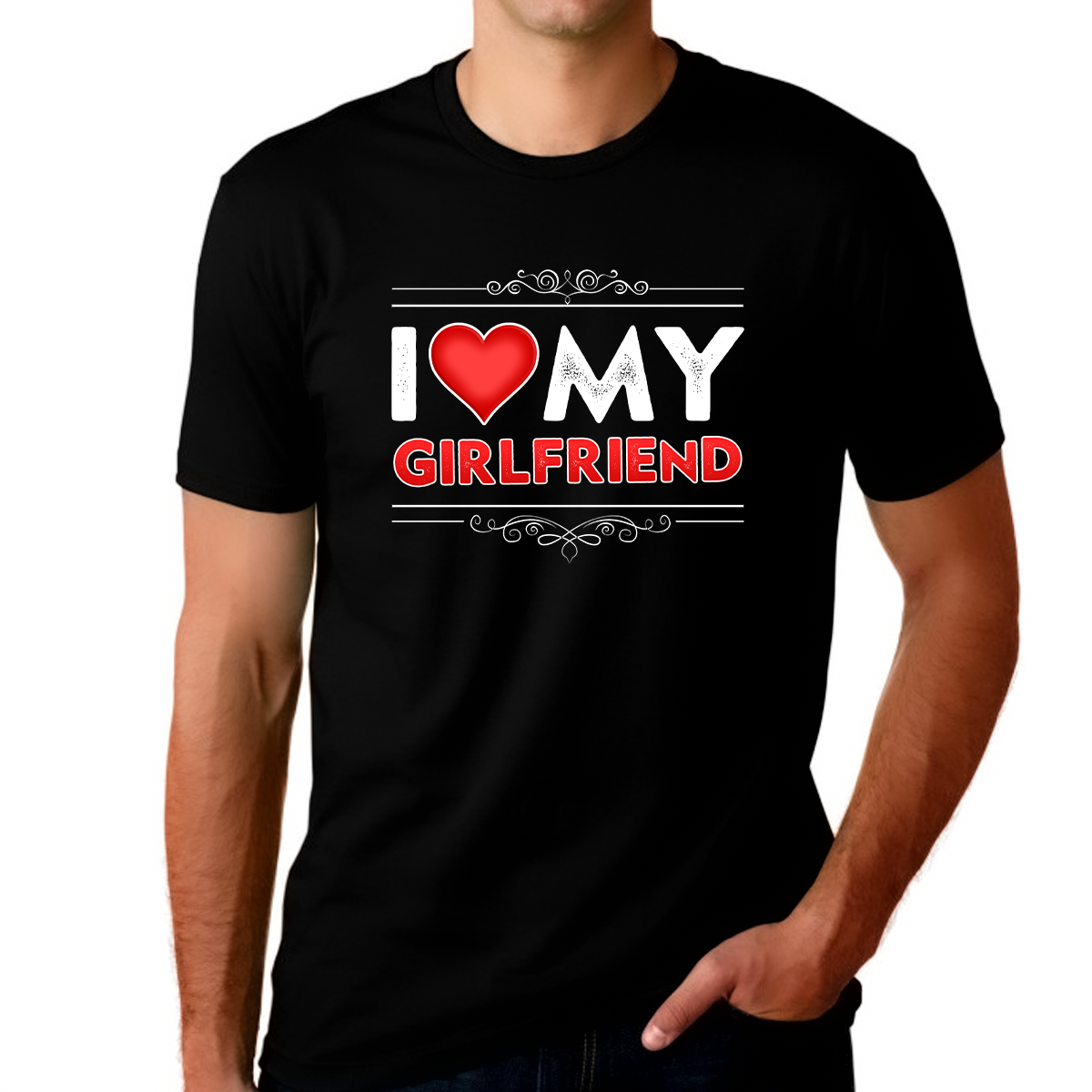 I Love My Girlfriend Shirt Funny Valentines I Heart My GF Love Shirt Valentines Day Gifts for Him