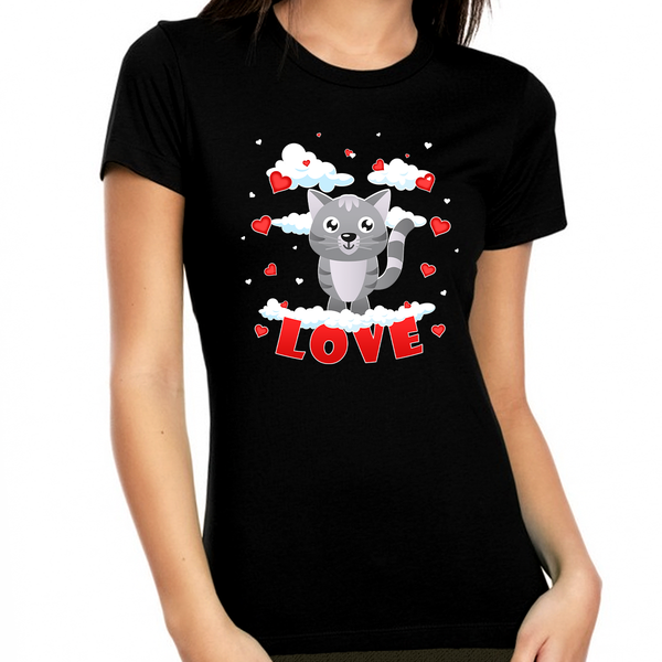 Valentine Shirts for Women Kitty Cat Love Heart Valentines Shirt Valentines Day Gifts for Her