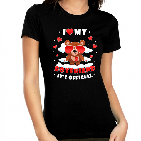 I Love My Boyfriend Shirt Valentines Day Outfit Women Love Shirt Sweet Bear Valentines Day Gifts for Her