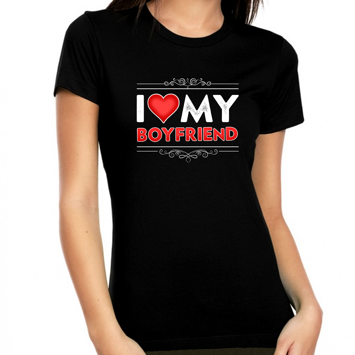 I Love My Boyfriend Shirt Love Heart Valentine's Day I Heart Shirt Valentines Day Gifts for Her