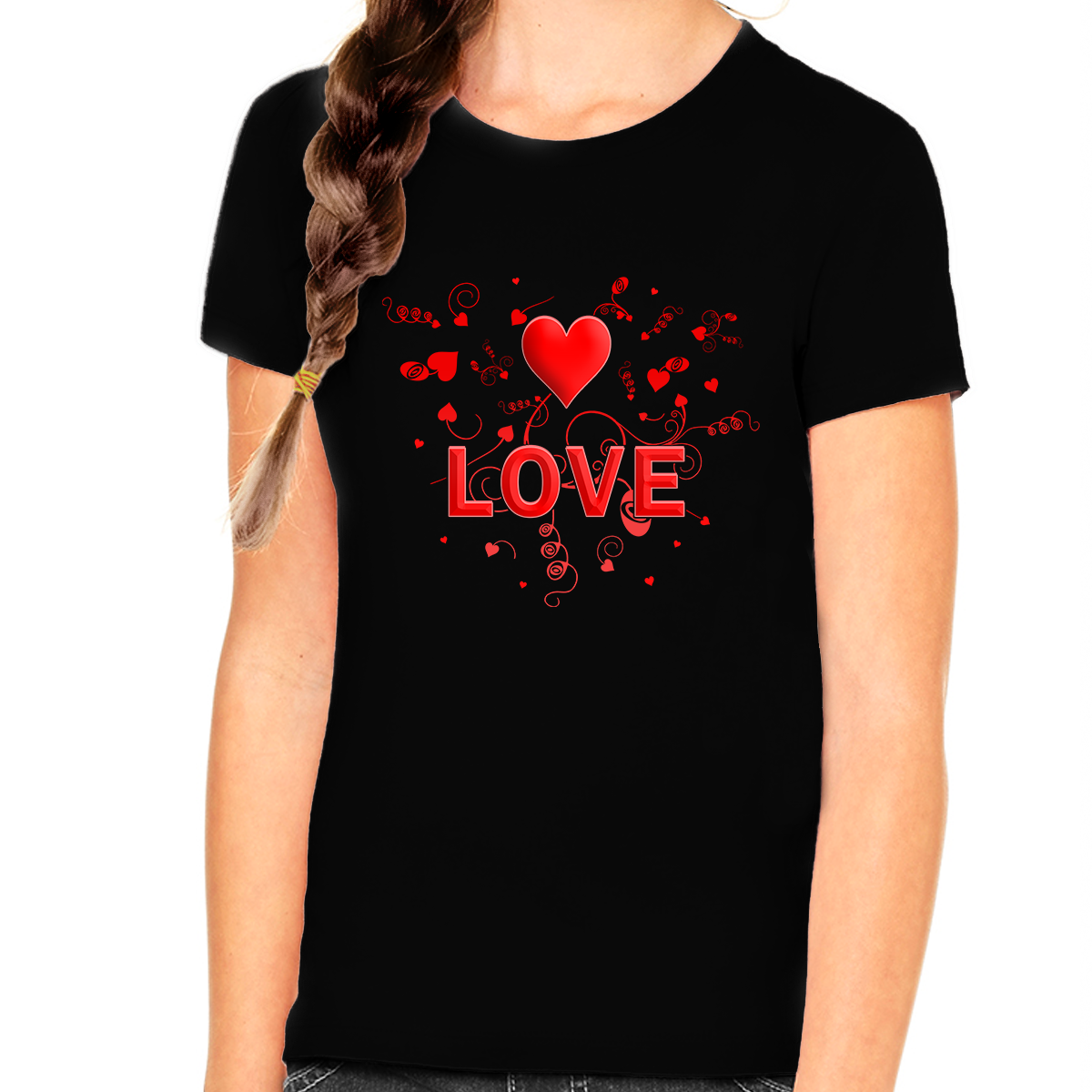 Valentine's Shirt Red Glitter Heart Love Girl Shirt Black -  Denmark