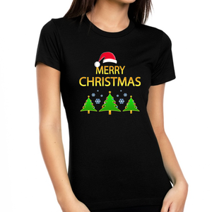 Womens Merry Christmas Shirt Funny Christmas Shirts for Women 100% Super Soft Cotton Christmas Spirit