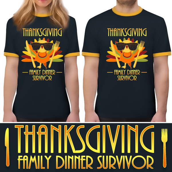 Funny Thanksgiving Shirts for Men Fall Shirts Navy Gold Turkey Shirt Regular Fit 100% Cotton Ringer Tee