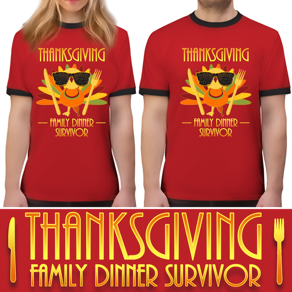 Funny Thanksgiving Shirts for Men Fall Shirts Red Black Turkey Shirt Regular Fit 100% Cotton Ringer Tee