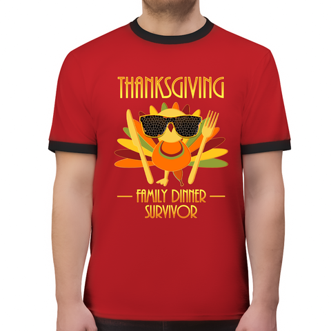 Funny Thanksgiving Shirts for Men Fall Shirts Red Black Turkey Shirt Regular Fit 100% Cotton Ringer Tee