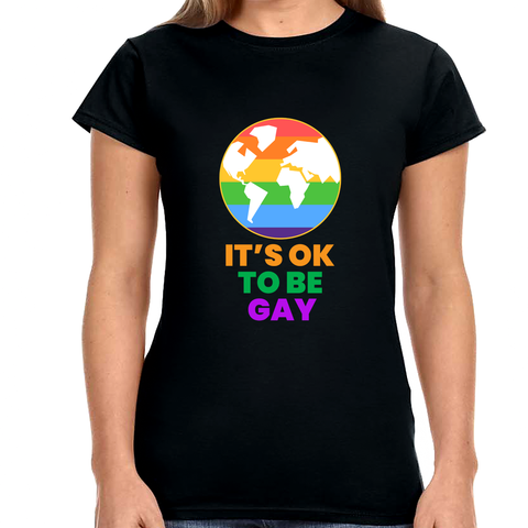 It's OK to Be Gay Pride Shirt Rainbow Flag Gay Lesbian Pride Womens T Shirts