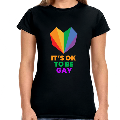 It's OK to Be Gay LGBT Flag Gay Lesbian Pride Month Rainbow Women Tops