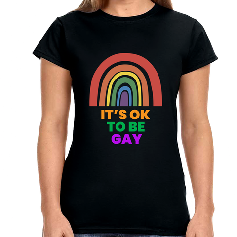 It's OK to Be Gay Equality Human Rights LGBT Pride Flag Gay Womens T Shirts