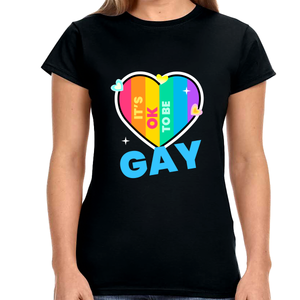 It's OK to Be Gay LGBTQ Rainbow Flag Shirt Lesbian Gay Pride Shirts for Women