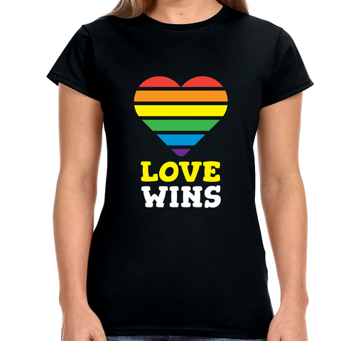 Love Wins LGBTQ Pride Rainbow Flag Lesbian Gay Pride Ally Womens Shirts