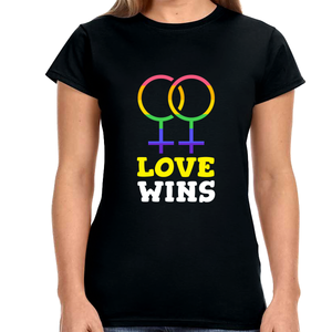 Love Wins LGBTQ Pride Rainbow Flag Gay Lesbian Pride Ally Womens T Shirts