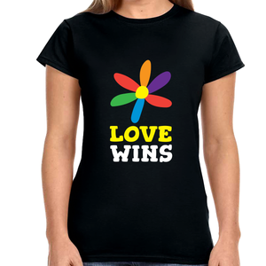 Love Wins LGBT Pride Rainbow Flag Lesbian Gay Pride Ally Women Tops