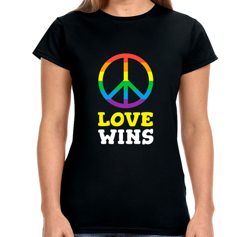 Love Wins LGBT Pride Rainbow Flag Gay Lesbian Pride Ally Shirts for Women