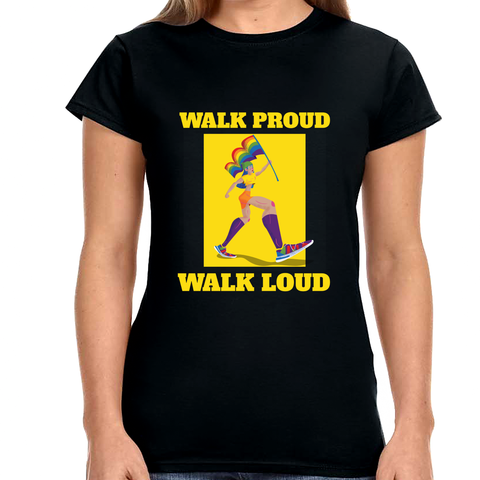 LGBTQ Parade Walk Proud Walk Loud Pride Day Parade Womens T Shirts