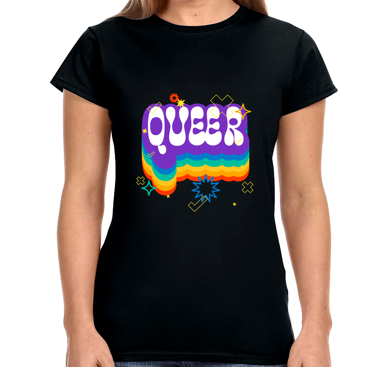 Queer Tshirt Gay LGBTQ Flag Lesbian Gay Pride Month Rainbow Womens T Shirts