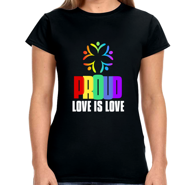 Proud LGBT Shirt Love is Love Shirt LGBTQ Pride Rainbow Flag Shirts for Women