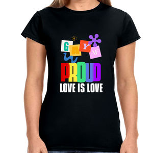 Proud LGBT Love is Love Lesbian Gay Bisexual LGBT Rainbow Shirts for Women