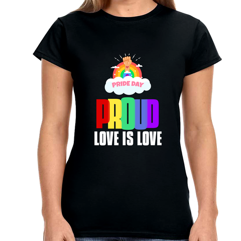 Proud LGBT Love is Love Lesbian Gay LGBT Rainbow Gay Pride Shirts for Women