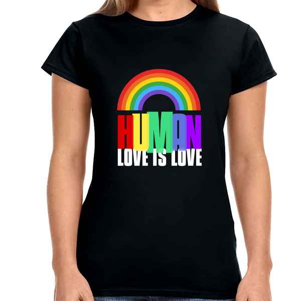 HUMAN LGBTQ Flag Gay Pride Month Transgender Rainbow Lesbian Shirts for Women