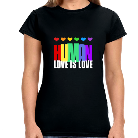 Pride Shirt HUMAN LGBT Flag Gay Pride Month Rainbow Lesbian Shirts for Women