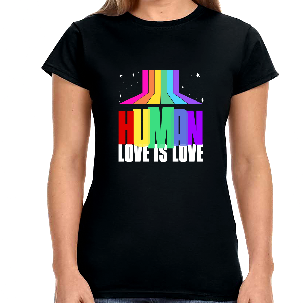 Pride Shirt HUMAN LGBTQ Flag Gay Pride Month Rainbow Lesbian Womens Shirts