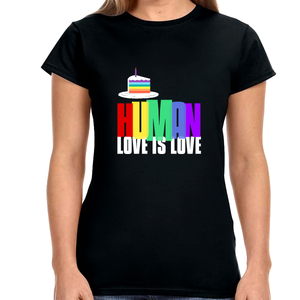 Pride Shirt HUMAN LGBTQ Flag Lesbian Pride Month Rainbow Gay Womens T Shirts