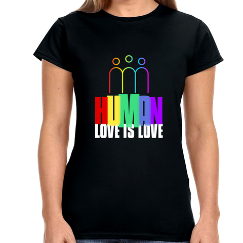 Human Shirt LGBT Pride Rainbow Flag Lesbian Gay Pride Ally Womens Shirts