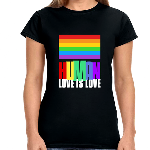 Human LGBT Rainbow Flag Lesbian Gay Pride Ally Shirts for Women