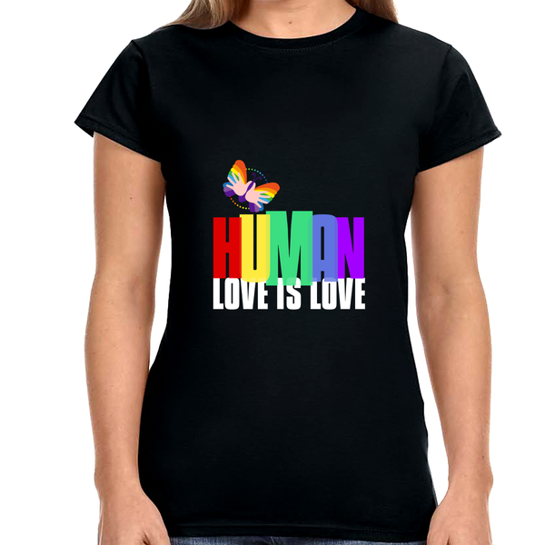 Human Shirt LGBTQ Pride Rainbow Flag Lesbian Gay Pride Ally Womens Shirts