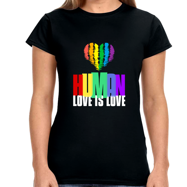 Human LGBTQ Pride Rainbow Flag Gay Lesbian Pride Ally Shirts for Women