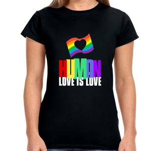 Human LGBTQ+ Pride Rainbow Flag Lesbian Gay Pride Ally Shirts for Women