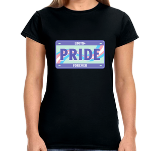 LGBTQ+ Forever License Plate LGBT Rainbow Flag Gay Pride Shirts for Women