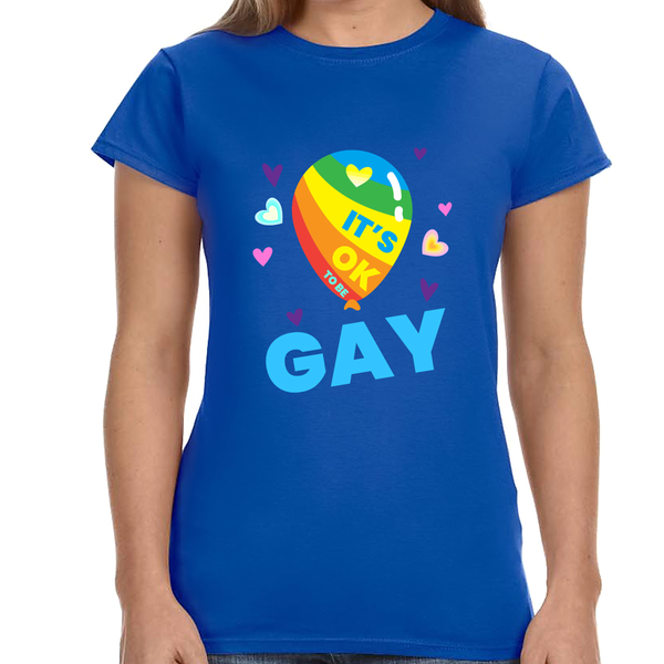 It's OK to Be Gay LGBT Rainbow Flag Shirt Lesbian Gay Pride Shirts for Women