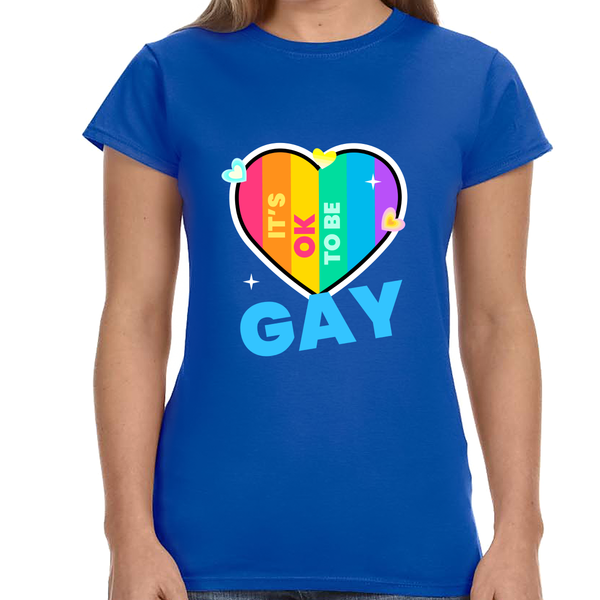 It's OK to Be Gay LGBTQ Rainbow Flag Shirt Lesbian Gay Pride Shirts for Women