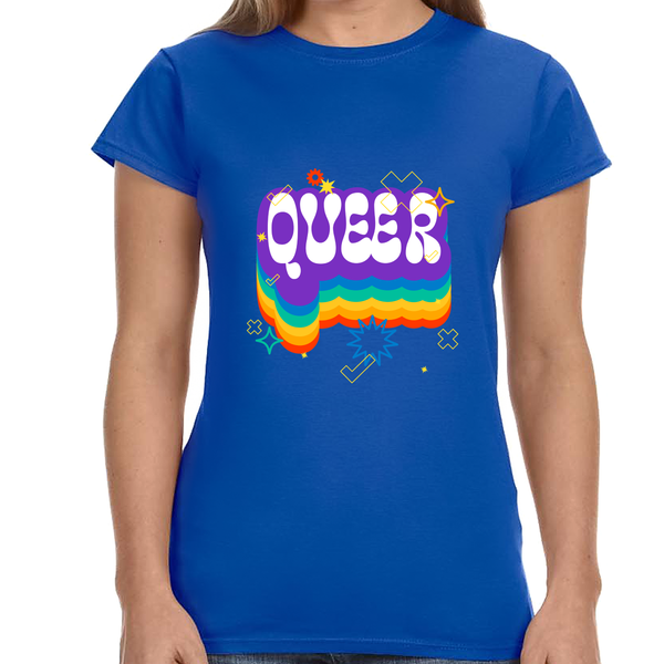 Queer Tshirt Gay LGBTQ Flag Lesbian Gay Pride Month Rainbow Womens T Shirts