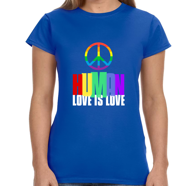 Human LGBTQ Rainbow Flag Lesbian Gay Pride Ally Womens T Shirts