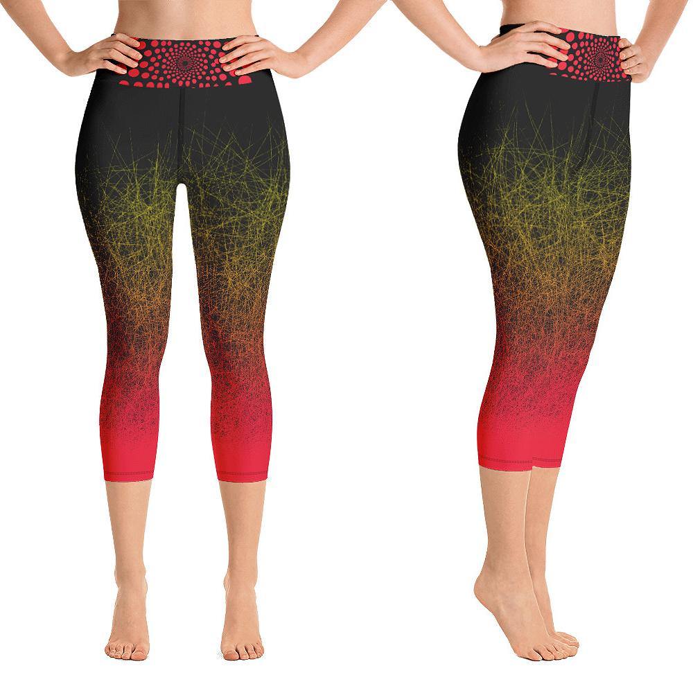 Red Core High Waisted Capri Leggings for Women Butt Lift Yoga Pants for Women Tummy Control Leggings - Fire Fit Designs